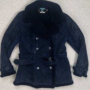 Ralph Lauren 100% Lamb Shearling Womens Black Coat Size Large